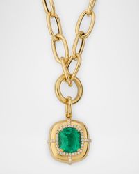 Limited Edition 18K Yellow Gold Emerald Cushion Cut Pendant Necklace with Diamonds, 18"L