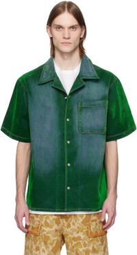 COÛT DE LA LIBERTÉ Green Robbie Stretch Suede Denim Bowling Shirt