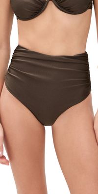 SIMKHAI Teya High Waisted Ruched Bikini Bottoms Chocolate L