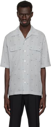 AMIRI Chemise de camp noir et blanc à monogrammes et à rayures fines