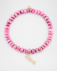 Red Moonstone Bead Bracelet with Love Script Diamond Charm