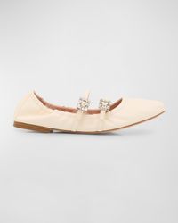 Leather Strass Dual Buckle Ballerina Flats
