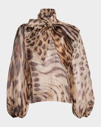 Peregrine Animal Print Silk Tie-Neck Blouse