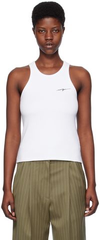 MSGM White Embroidered Tank Top