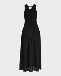 Ennaya Sleeveless Eyelet Mixed Media Midi Dress