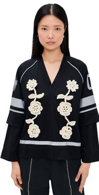 GANNI Cycora Jersey Oversized Long Sleeve Top Black XXS/XS