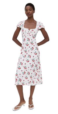 Frankies Bikinis Delicate Crepe Midi Dress Cherry Flower M