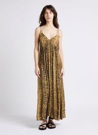 Swildens - Robe longue cintrée à imprimé animalier - Taille 40 - Beige