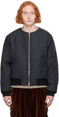 Dries Van Noten Navy Collarless Bomber Jacket