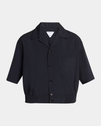 Short Sleeve Elastic Hem Cropped Wool Shirt