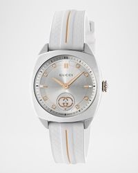 29mm Gucci Interlocking Diamond Watch with Rubber Strap, White