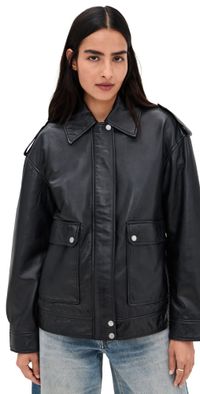 Avec Les Filles Oversized Leather Aviator Jacket Black M