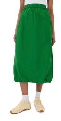 Tibi Italian Sporty Nylon Midi Anorak Skirt Green S