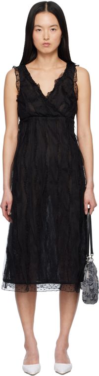Anna Sui Black Combo Sleeveless Lace Midi Dress