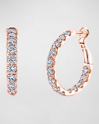 18K Gold Round Diamond Hoop Earrings, 3.9tcw/1"L