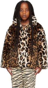 maed for mini Kids Brown Leopard Faux-Fur Coat