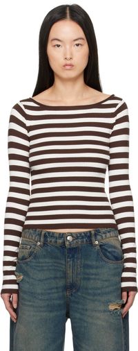 Frankies Bikinis Brown & Off-White Theo Striped Knit Sweater