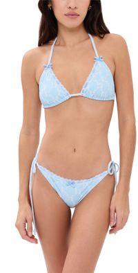 LoveShackFancy Harbor Bikini Set Chilled Blue XXL