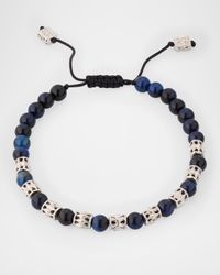 Men's Lapis and Silver Beaded Bracelet