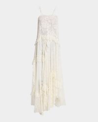 Ruffle-Trim Floral Lace Maxi Dress