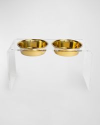 Large Clear Double Golden Bowl Pet Feeder, 2 Qts