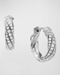 Cable Edge Huggie Hoop Earrings in Sterling Silver with Diamonds, 13mm