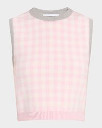Fun Mix Gingham Check Jacquard Crop Tank Sweater