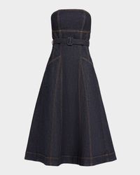 Bandeau Denim A-Line Midi Dress