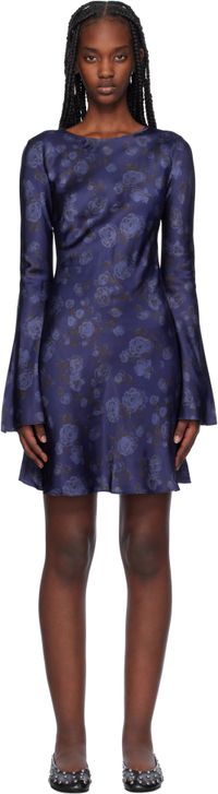 GANNI Navy Floral Printed Minidress