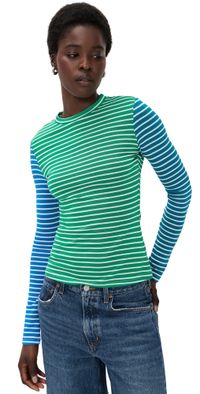 English Factory Colorblock Striped Tee Green Multi S