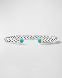 Men's Cable Flex Cuff Bracelet with Gemstone and 14K Gold in Silver, 6mm