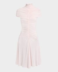 Mock-Neck Gathered Cap-Sleeve Dress