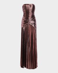 Aelita Metallic Pleated Strapless Gown