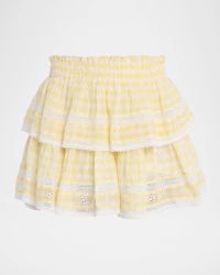 Gingham Eyelet Ruffle Mini Skirt