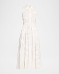 Pleated Floral Burnout Midi Shirtdress