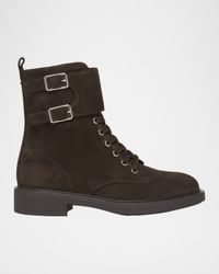 Suede Buckle Cuff Combat Booties
