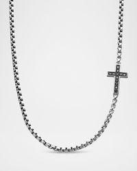 3.6mm Men's Streamline Cross Necklace with Black Diamonds in Silver