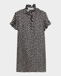 Dots Silk Jacquard Ruffle Short-Sleeve Mini Dress