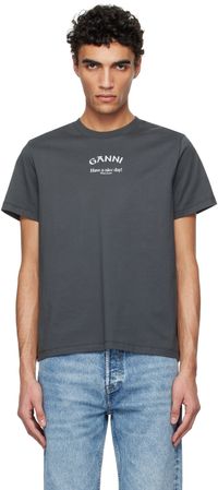 GANNI Gray Relaxed 'Ganni' T-shirt