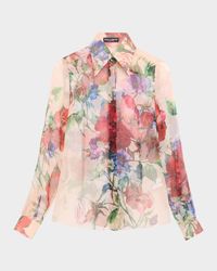 Bouquet Fantichi Sheer Chiffon Button-Down Blouse