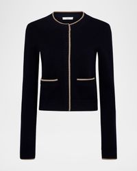 Contrast Wool-Cashmere Snap Cardigan