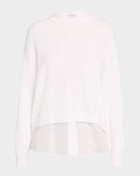 Organza-Hem Knit Hooded Sweater