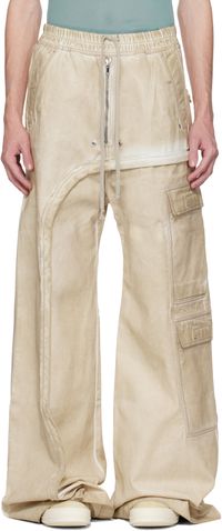 Rick Owens DRKSHDW Beige Hollywood Imbalanced Double Cargo Jumbo Belas Denim Pants