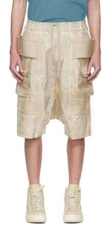 Rick Owens DRKSHDW Beige Hollywood Creatch Cargo Pods Denim Shorts