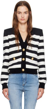 Balmain Cardigan noir et blanc à rayures