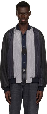 Toga Virilis Black Polyester Cotton Taffeta Reversible Bomber Jacket