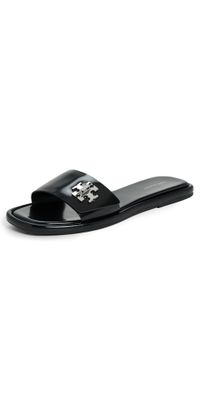 Tory Burch T Lock Slides Perfect Black 5.5