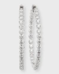 18K White Gold Diamond Hoop Earrings, 1.5"L