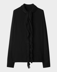 Ruffled Long Sleeve Silk Blouse