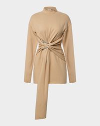 Poala Draped Mock-Neck Knit Mini Dress